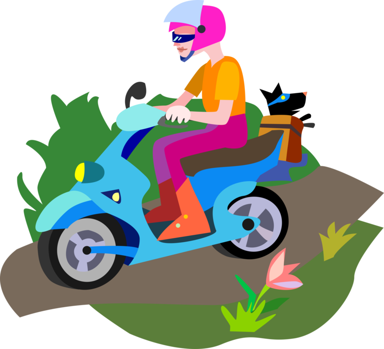 Vector Illustration Of Motorcyclist Rides Motor Scooter - Scooter Clipart (770x700)