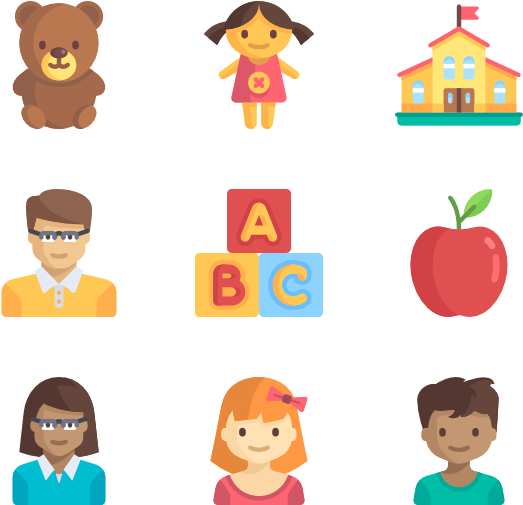Kid Vector Kindergarten - Childhood Icons (600x564)