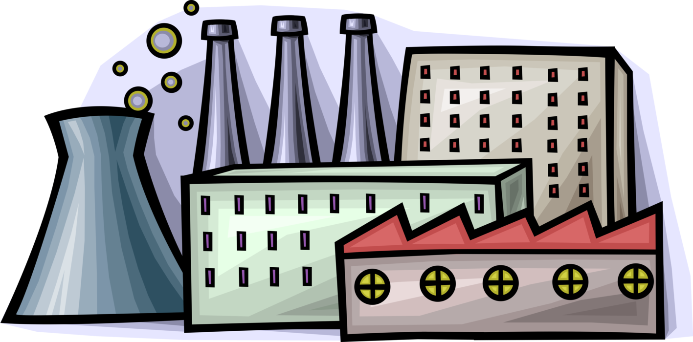 Vector Illustration Of Nuclear Power Plant Provides - Industrial Site Clip Art (1417x700)