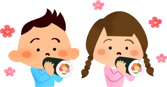 Children Eating Ehoumaki - Cartoon (573x300)