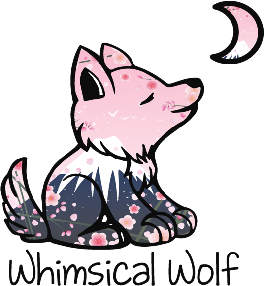 Cherry Blossom - Whimsical Wolf (565x600)