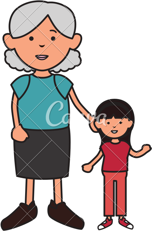 Grandmother With Granddaughter Avatars - Cartoon (800x800)