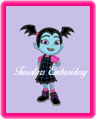 Vampire Girl Vamprina Fill Stitch Applique - Cartoon (398x494)