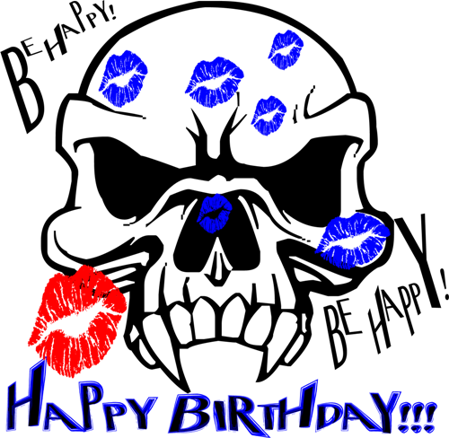 Happy Birthday Creepy One - Skull With Fangs (500x488)