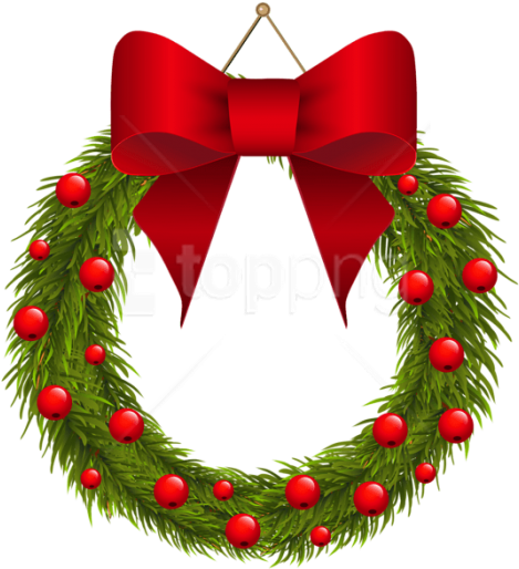 Free Png Christmas Pine Wreath With Red Bowpicture - Christmas Ribbon Bow .png (480x526)