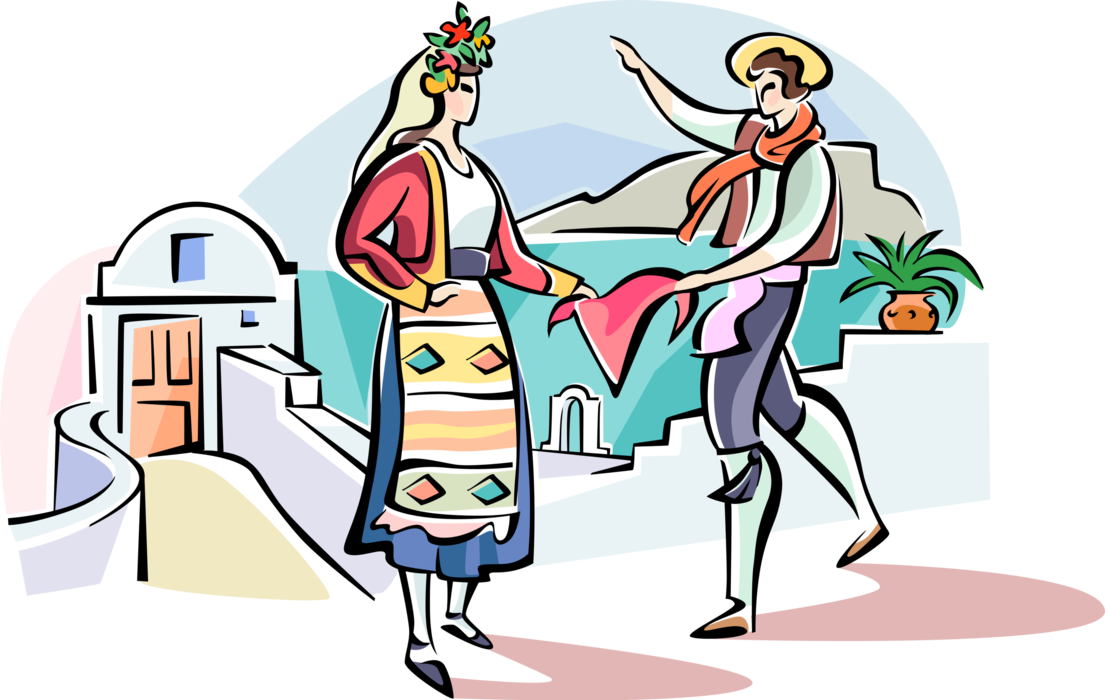 Vector Illustration Of Traditional Greek Wedding Ritual - Greek Dance Clip Art (1105x700)
