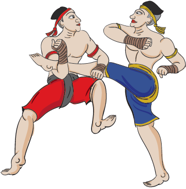 Two Asia Men Kick Boxing Cartoon Wall Sticker - Boxing Cartoon Png (374x380)