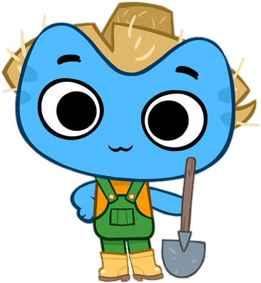 Kit Holding A Spade - Cartoon (400x400)