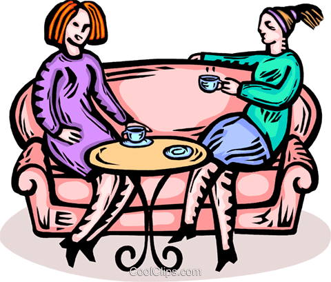 Two Women Having A Coffee Royalty Free Vector Clip - Two Women Having Tea Cartoon (480x409)