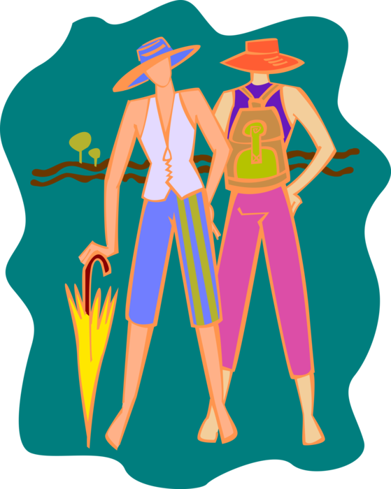Vector Illustration Of Two Women In Summer Clothes - People In Summer Clothes Clipart (559x700)