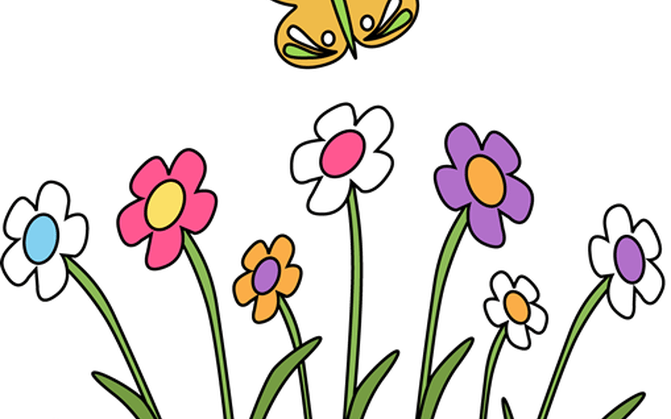 Butterfly And Flowers Clip Art Butterfly And Flowers - Spring Season Drawing Ideas (1368x855)