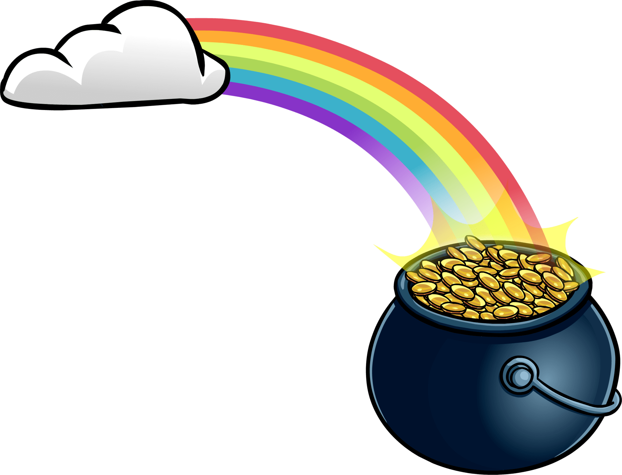 Rainbow With Pot ' Gold Club Penguin Wiki Fandom - Pot Of Gold Rainbow Clipart (2000x1528)