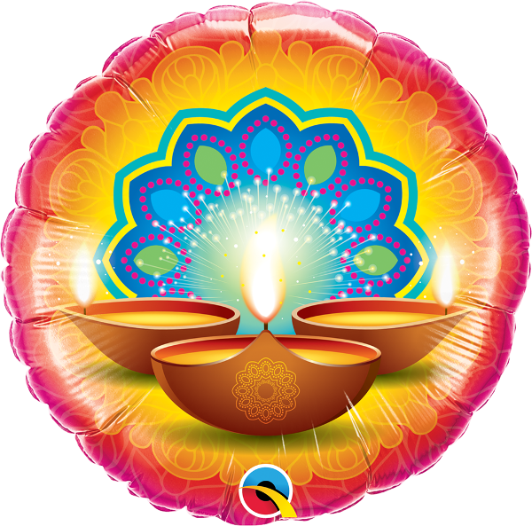 18" Round Diwali Festival Of Lights Foil Balloon - Balloons (600x593)