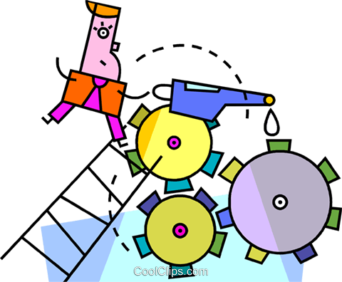 Trades Person Oiling Gears Royalty Free Vector Clip - Cartoon (480x396)