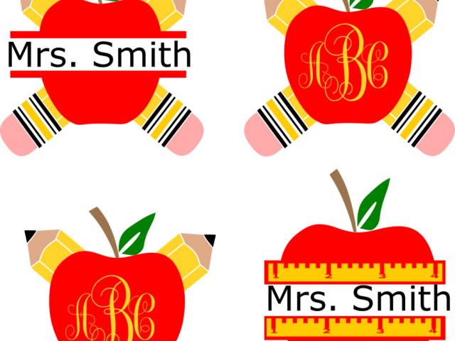 Teacher Clipart Monogram - Teacher Clip Art Apple (640x480)