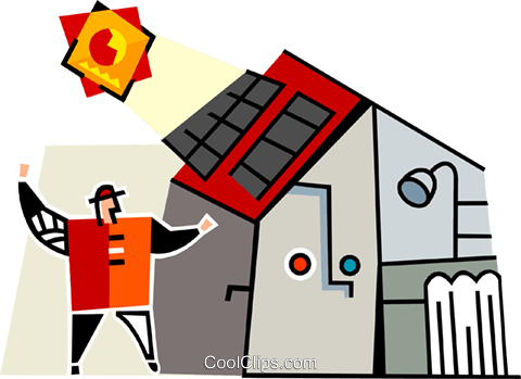House With Solar Panels Royalty Free Vector Clip Art - Cartoon (480x349)