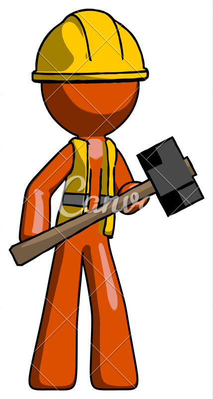 Orange Construction Worker Contractor Man With Sledgehammer - Martello Gigante (428x800)