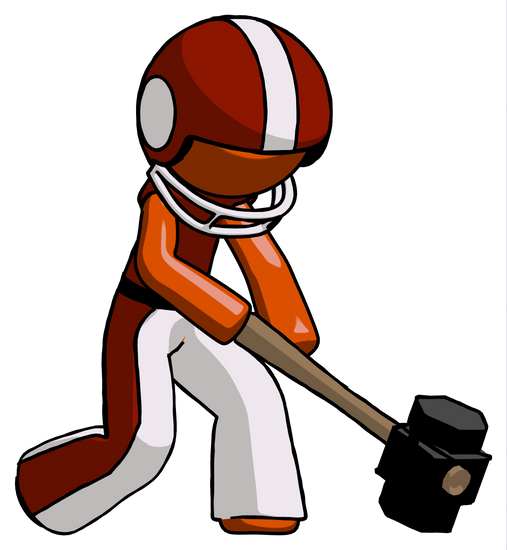 Orange Football Player Man Hitting With Sledgehammer, - Illustration (507x550)