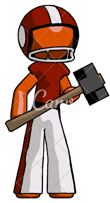 Orange Football Player Man With Sledgehammer Standing - Martello Gigante (450x800)