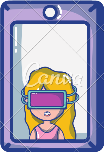 Girl With 3d Glasses Inside Smartphone Technology - Cartoon (800x800)