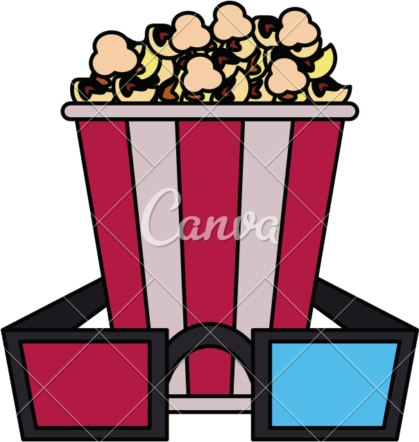 Popcorn Bucket With 3d Glasses Icon - Popcorn Bucket With 3d Glasses Icon (800x800)