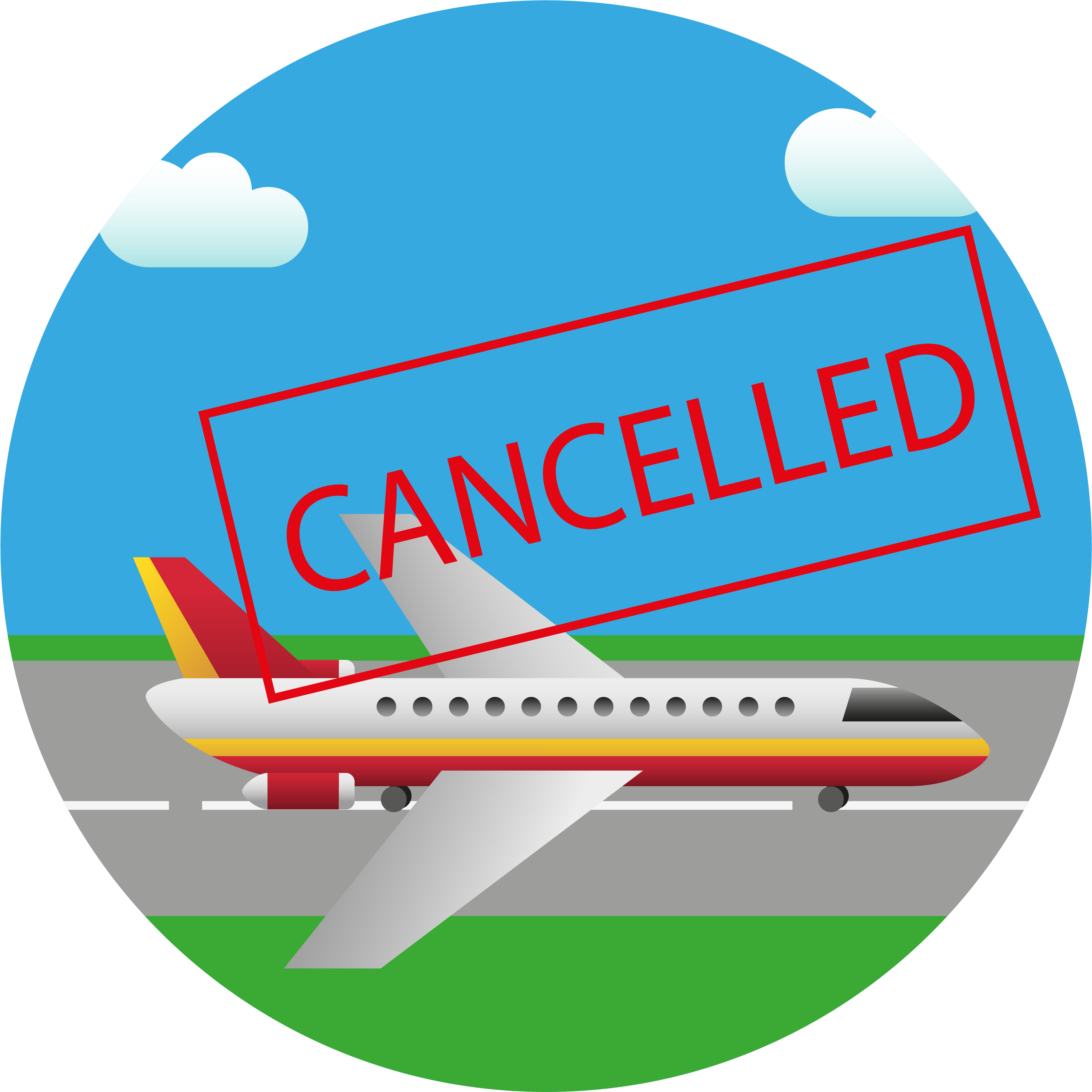 Departure Clipart Flight Delay - Canceled Flight Cartoon (3750x3750)