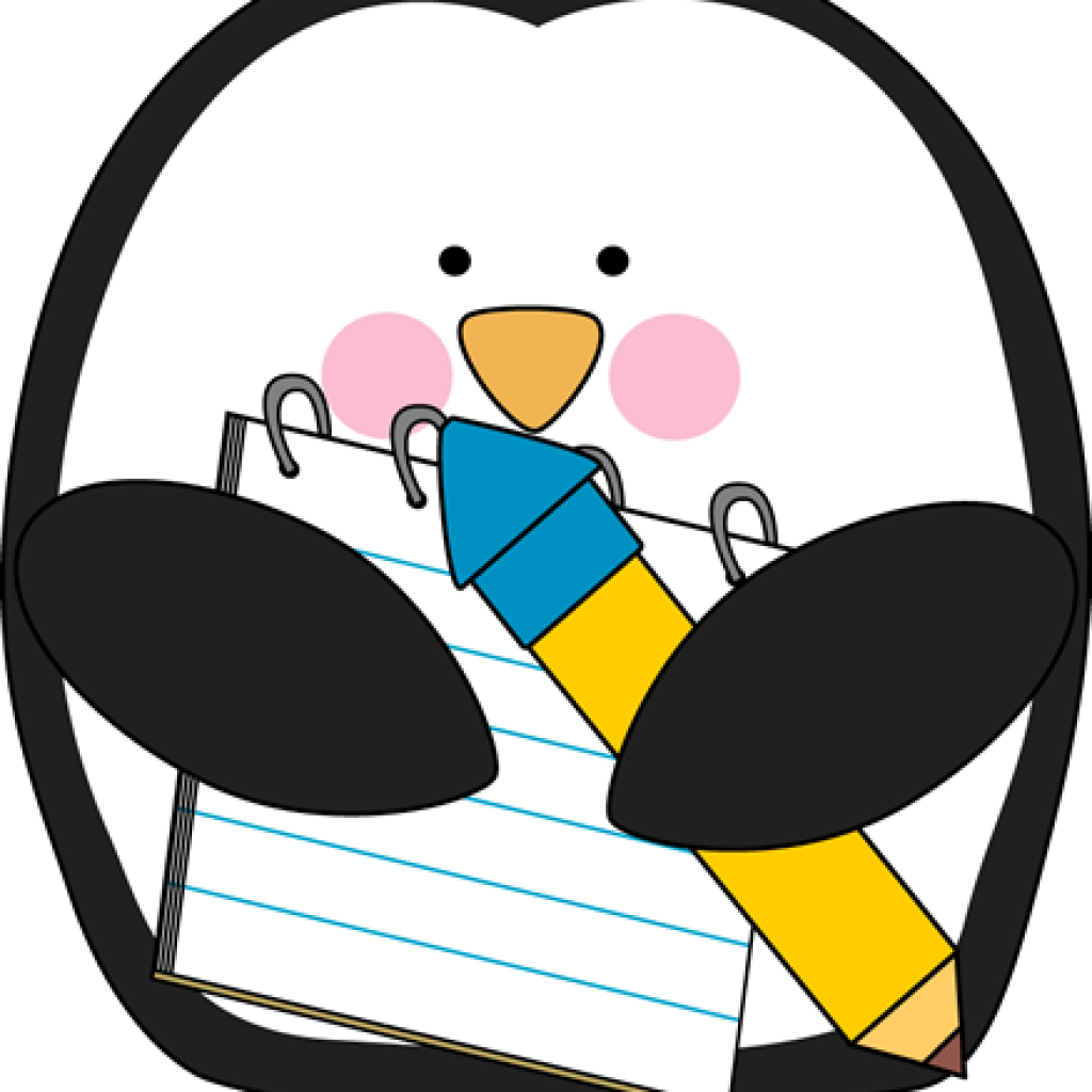 Penguin Clip Art Penguin With A Notepad And Pencil - Penguin Cartoon Pencil (1024x1024)