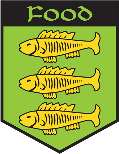Green And Yellow Crest With Three Fish On It - Green And Yellow Crest With Three Fish On It (465x570)