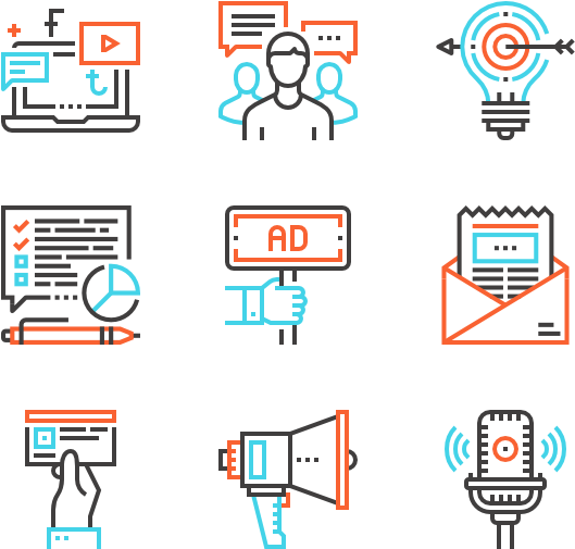 Marketing And Advertising - Data Management Icons (600x564)