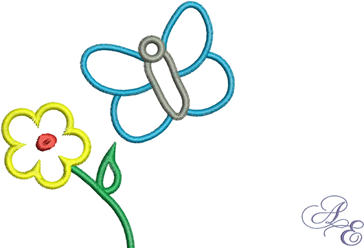 A Cute Little Outline Of A Butterfly Near A Small Flower - Floral Design (722x361)