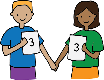 Two People Each Holding Up A Card With The Number 3 - Cartoon (402x310)