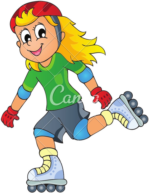 Girl Roller Skating Cartoon Vector - Imagenes De Patinar En Caricatura (634x800)