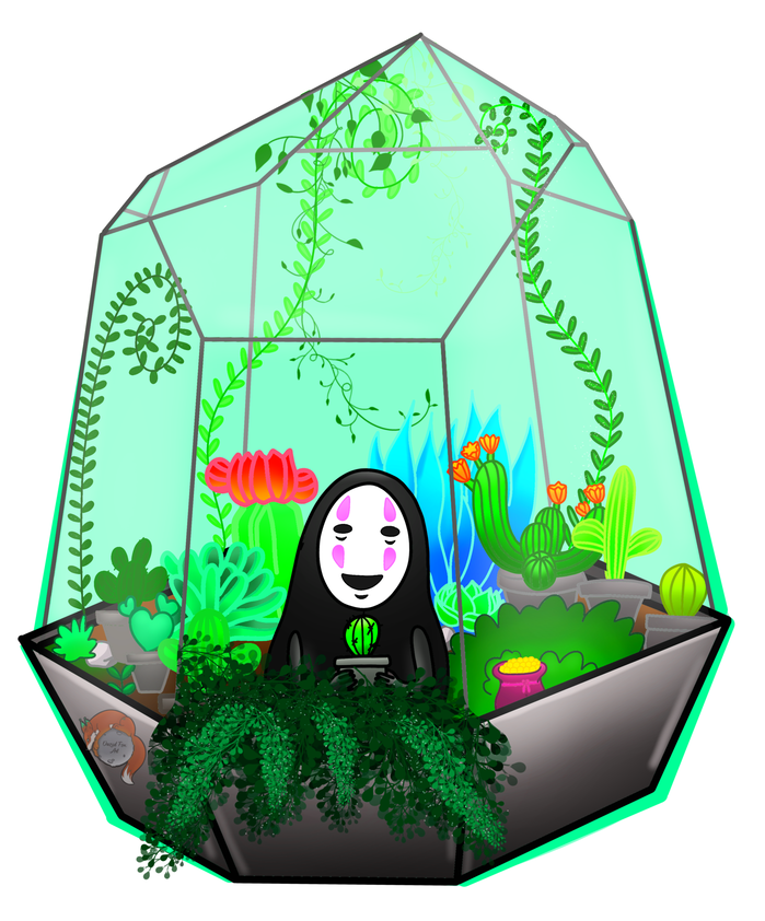 No Face Terrarium Sticker By Dazedfoxart - Umbrella (786x1017)