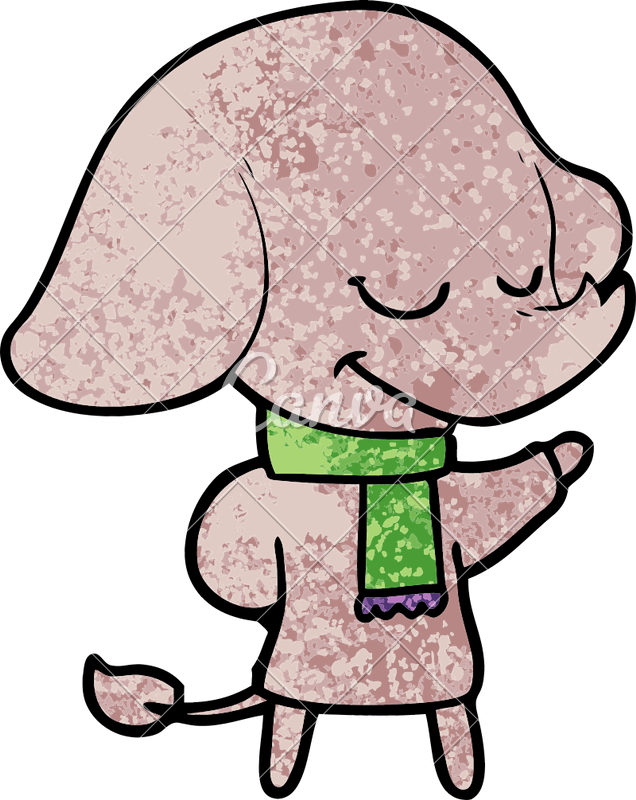 Cartoon Smiling Elephant Wearing Scarf - Cartoon Smiling Elephant Wearing Scarf (636x800)