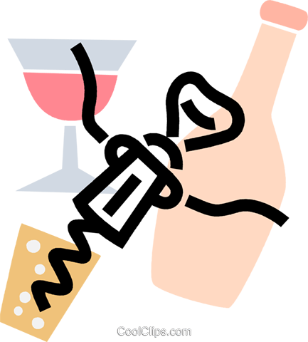 Corkscrew With Wine And Wine Glasses Royalty Free Vector - Food (433x480)
