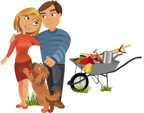 Clip Art Royalty Free Stock Gardener Clipart Garden - Family With Pets Drawing (492x395)