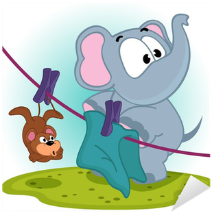 Elephant Mistakenly Hung On Clothespins Mouse By The - Stock Illustration (400x400)