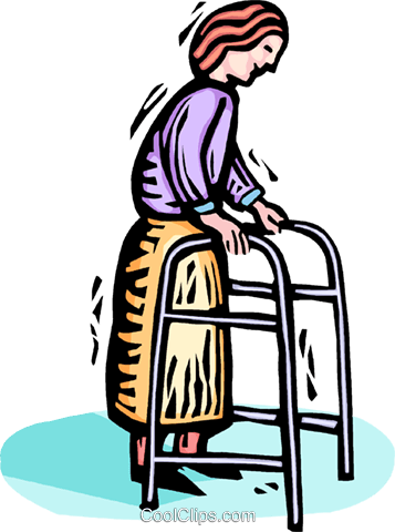 Woman With A Walker Royalty Free Vector Clip Art Illustration - Woman With A Walker Royalty Free Vector Clip Art Illustration (357x480)