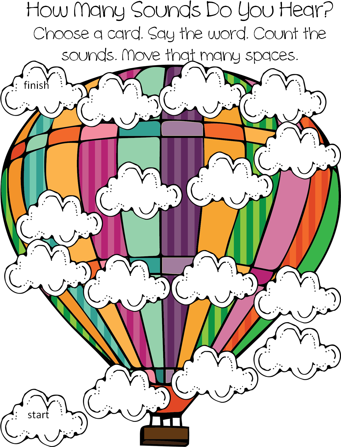 Counting Phonemes Partner Game, Word Cards Included - Cartoon (1147x1515)