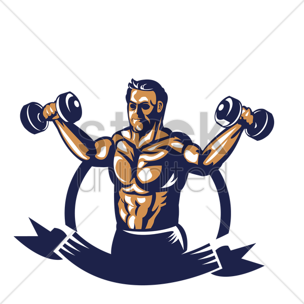Bodybuilder Lifting Dumbbell Poster Vector Image Graphic - Bodybuilder With Dumbbell Clipart (600x600)