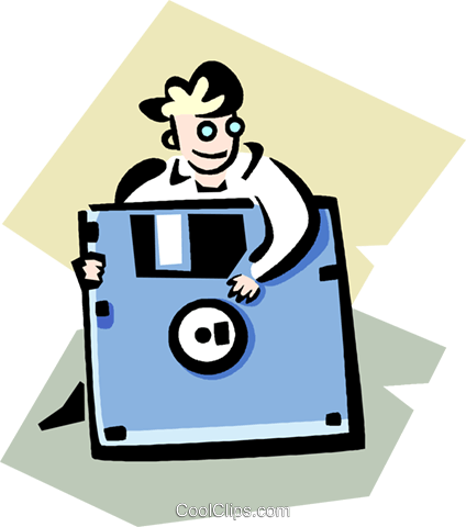 Businessman Holding Up A Floppy Disk Royalty Free Vector - Cartoon (424x480)