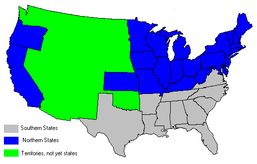 United States In 1861 Irls - Race Map In Usa (527x337)