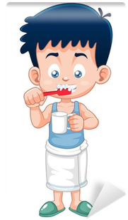 Fotomural Ilustración Vectorial De Boy Cepillarse Los - Boy Brushing His Teeth Clipart (400x400)