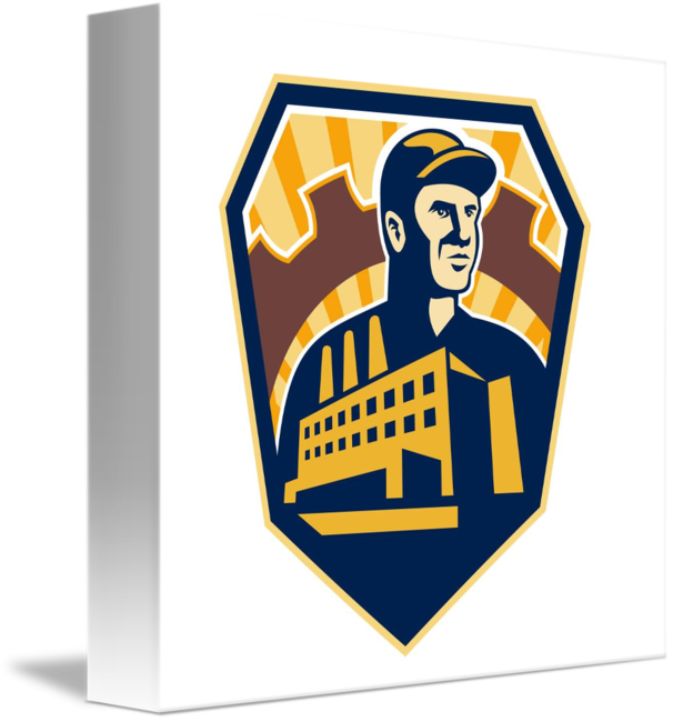 Factory Worker Building Cog Shield Retro By Aloysius - Construction Worker (606x650)