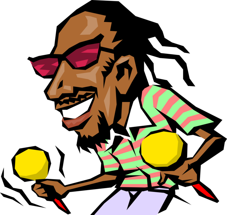 Vector Illustration Of Caribbean Musician With Maracas - Black Cartoon With Dreads (740x700)