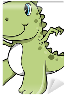 Cute Green Dinosaur T-rex Vector Illustration Art Wall - Cute Trex Dinosaur Cartoon (400x400)