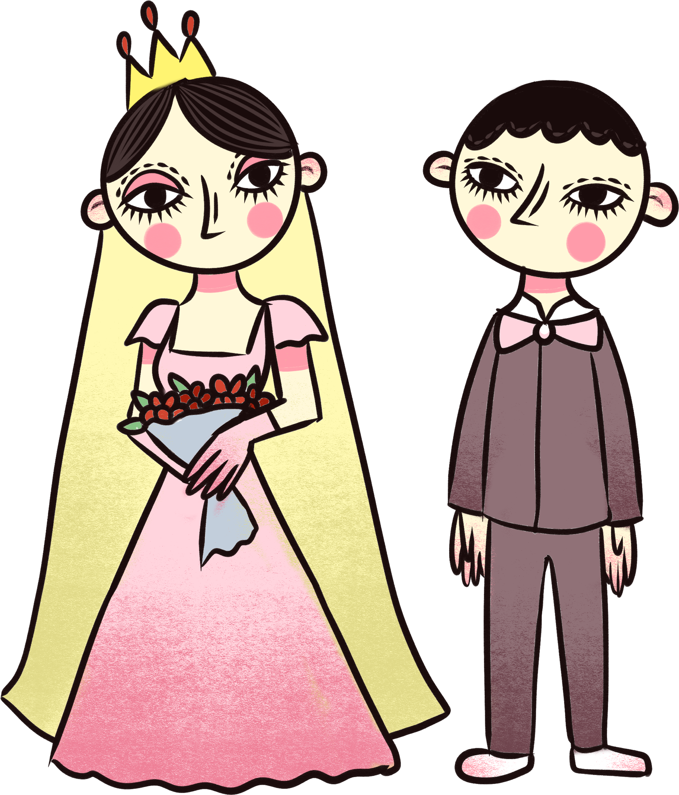 手绘卡通矢量可爱新郎新娘 - Vector Graphics (3000x3000)