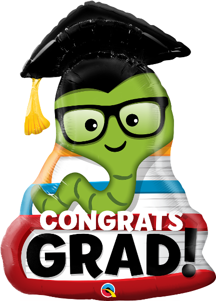 Congrats Grad Bookworm 37" Supershape Balloon - Gusanito Con Lentes (600x600)