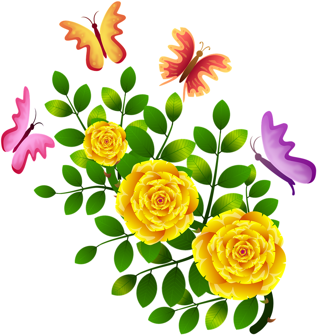 Roses Butterflies Flowers Floral Png Image Clipart - Flores Y Mariposas Png (1063x1125)