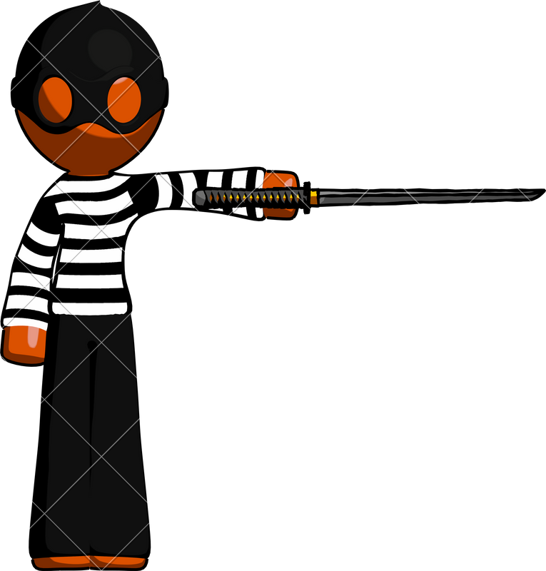 Orange Thief Man Standing With Ninja Sword Katana Pointing - Assault Rifle (765x800)